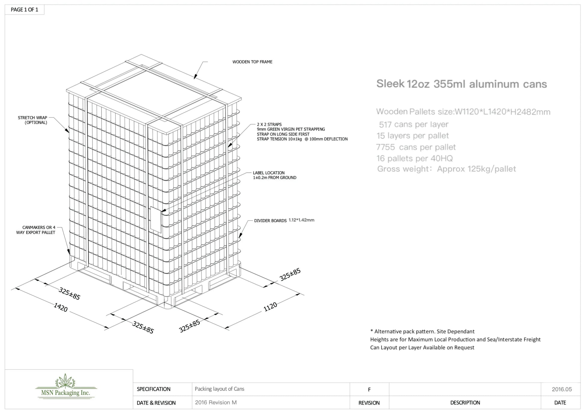 Shipping informaiotn on the 355ml Aluminum Can 12 oz packaging layout,