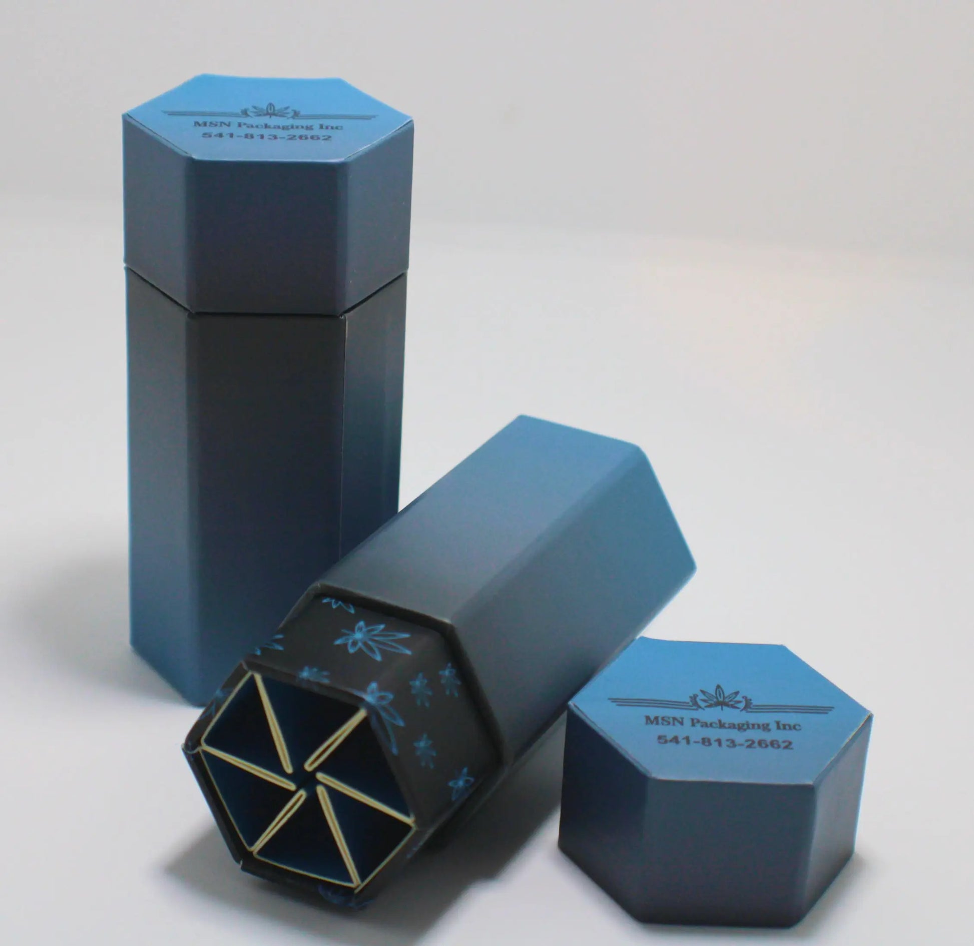 Standing Hexagon Pre-Roll box for 5 multi pack cannabis blunts