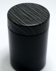 Blue and black lid and black jar for cannabis flower jars